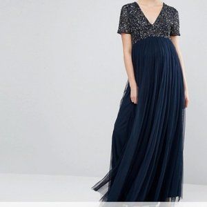 Maya Maternity Dress- Navy V-Neck- Sequin top-4